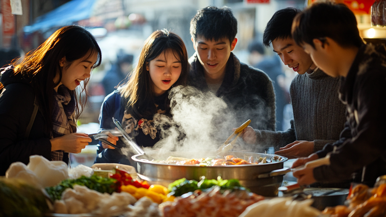 拒绝预制的年轻人,挤在菜市场吃火锅